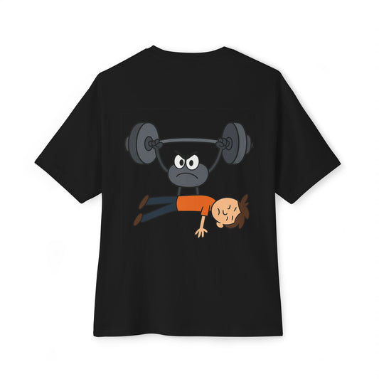 weights, oversized t-shirt, gym, workout, casual